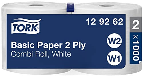 TORK 129262 Papier d'essuyage Basic Bobine à Dévidage Central W1/W2, 340 m x 23,5 cm, vendu par lot de 2