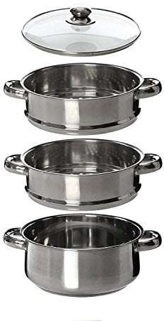 stainless steeel steamer set 3 tier 22cm + lid quality prima