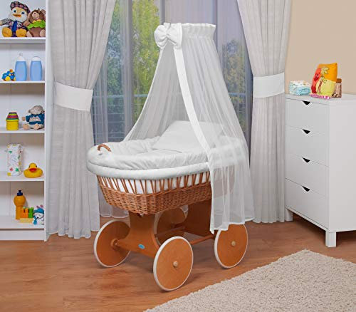 Waldin Stubenwagen-Set mit Ausstattung,XXL,Bollerwagen,komplett,18 Modelle wählbar,Gestell/Räder lackiert,Stoffe weiß