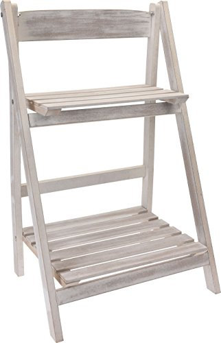 Spetebo Blumenständer weiß im Shabby Look mit 2 Böden - Pflanztreppe Blumenregal Blumenbank Blumentreppe