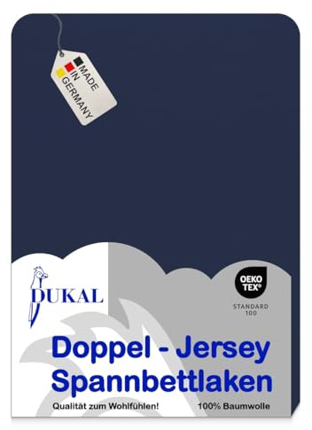 Dukal | Topper Spannbettlaken | max. Höhe 10 cm | 180x200 – 200x200 cm | aus hochwertigem DOPPEL-Jersey | 100% Baumwolle | Farbe: marine