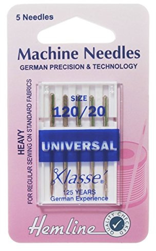 Hemline Klasse Universal Sewing Machine Needles Size 120/20 Pack of 1 (5 Pins)