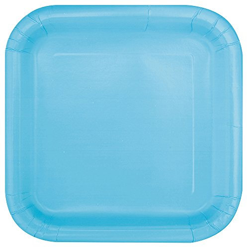 Unique Party - 30900 - Paquet de 16 Assiettes Carrées en Carton - 18 cm - Bleu Pastel