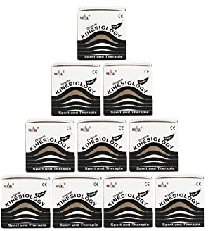 Nasara Original Kinesiologie Physio Tape für Sport und Medizin, Rollengröße 5cm x 5m, 10 Rollen, Schwarz