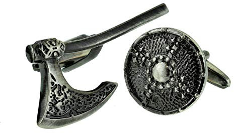 Viking Battle Shield & Axe Cufflinks Antique Finish, Metal Battle Design, Presented in a Gift Box