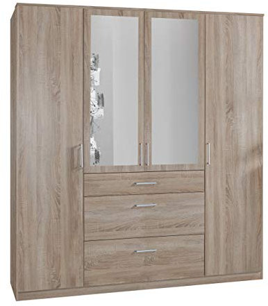 Wimex Kleiderschrank/ Drehtürenschrank Click, 4 Türen, 2 große, 1 kleine Schubladen, 2 Spiegel, (B/H/T) 180 x 199 x 58 cm, Eiche Sägerau