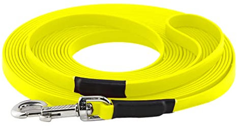 LENNIE BioThane Schleppleine, 20m mit Handschlaufe, Neon-Gelb, 16mm für große Hunde, genäht