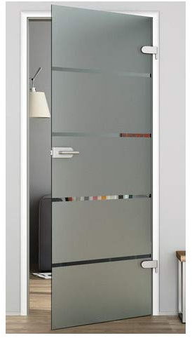 Glastür Ganzglastür Drehtür aus ESG-Glas LEVIDOR ® in Milchglas mit waagerechten Streifen 709x1972 mm (BxH) für Studio Griff und Studio Bänder, also Studio/Studio Bohrlöcher. Sehr hochwertige Qualität Made in Germany vom deutschen Hersteller Levidor - DIN-Rechts