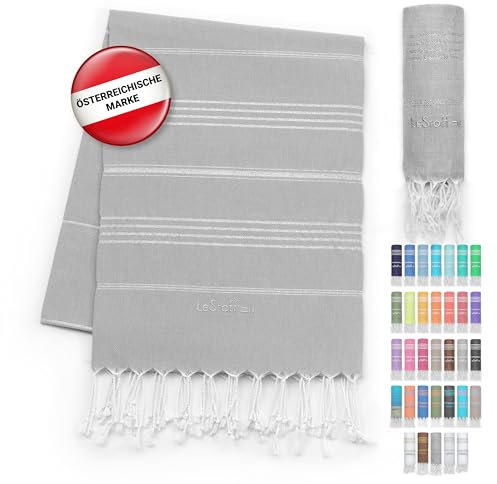 LeStoff Hamamtuch - 100% Bio-Baumwolle, 95 x 180 cm, Vorgewaschen, Saugstark, Schnelltrocknend, Leicht, Schick, Glitzer, Badehandtuch Damen, Strandtuch Damen, Badetuch groß (Grau - Silber)