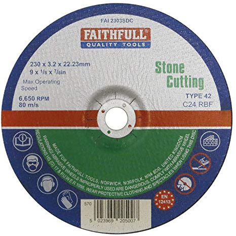 Faithfull FAI2303SDC Stone Cutting Disc Depressed Centre 230 x 3.2 x 22.23