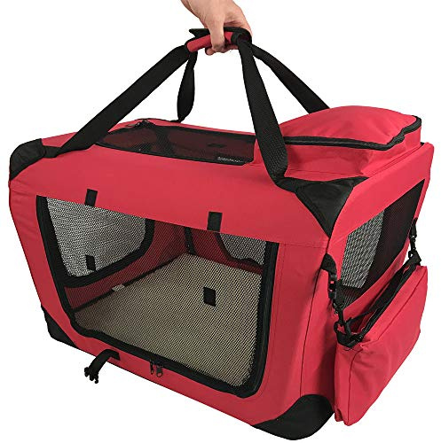RayGar Pet Carrier Soft Crate Portable Foldable Fabric - Red - Large