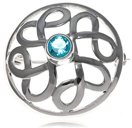 Alexander Castle 925 Sterling Silber Keltische Brosche für Frauen - Damen Brosche Pin mit blauem Cubic Zirkonia & Schmuck Geschenk Box - 28mm