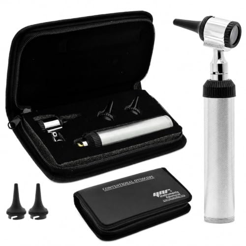 YNR Otoscope with LED – Portable Ear Scope Microscope for Diagnostic Examination, 4x Magnification, Rheostat Switch & Vegan Leather Case | Ear Wax Removal for Family, Pets, Students, Nurses & Doctors