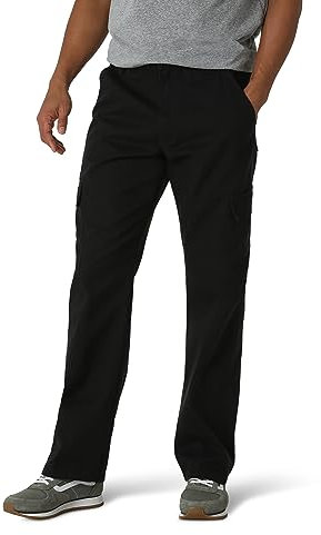 Wrangler Authentics Men's Twill Relaxed Fit Cargo Pant, Black Twill, 34W x 29L