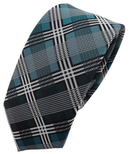 TigerTie Schmale Designer Krawatte türkis silber grau schwarz kariert - Schlips Tie