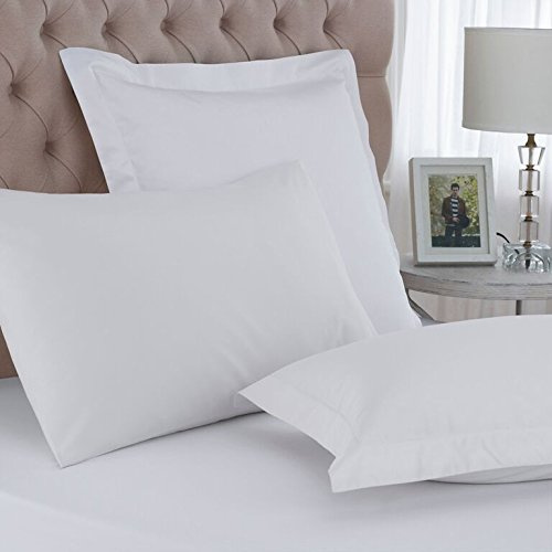 100% Egyptian Cotton Percale 200 Thread Count Oxford Pillow Pair (White)