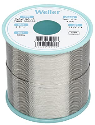 Weller WSW SC L0 (T0051388099) Alambre De Soldadura Sin Plomo, Ø 0,5Mm, Aleación L0 sn0.7cu, Contenido De Fundente 3.5%, 500g