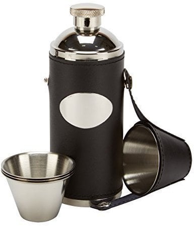 Farm Cottage Brands - 8oz black leather hunting hip flask with 4 cups & free funnel (R3370)