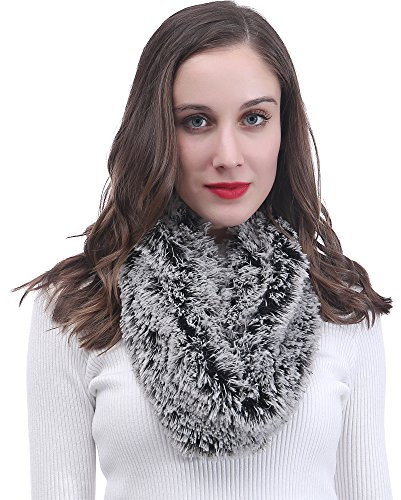 Lina & Lily Fell Faux Fur Damen Loop Winter Schal Schlauchschal (Schwarz/Weiße)
