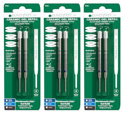 Monteverde Capless Ceramic Gel Refill to Fit Parker Ballpoint Pens, Broad Blue/Black (P443BB)