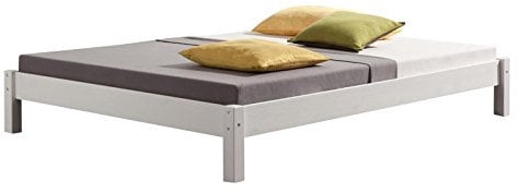 Futonbett Taifun aus massiver Kiefer in weiß, schönes Bett in 140 x 200 cm, praktisches Bettgestell mit Holzfüße