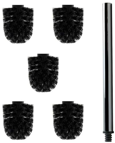 Daloual - 5 x Ersatz WC-Bürstenkopf Schwarz Ø ca. 6,5 cm + 1 x Edelstahl-Griff 26,5 cm - Toiletten-Bürste - Klo-Bürste - WC-Besen - austauschbar - modernes Design - hochwertig - langlebig