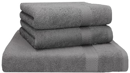 Betz 3-TLG. Strandtuch Saunatuch Badetuch Liegetuch Handtuch Premium Frottee Set 1 Tuch 70x200 cm 2 Tücher 50x100 cm Farbe anthrazit grau