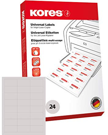 Kores - Universelle selbstklebende rechteckige Etiketten, 100 Blatt à 24 St. weiß mit 70 x 36 mm Etiketten