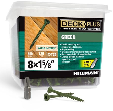 Deck Plus Deck Screws, #8 x 1-5/8in, 735 Pack, Green