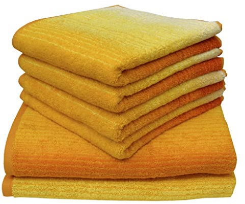 Dyckhoff 6-TLG Frottier Handtücher Set COLORI mit Aufhängeschlaufe 100% Baumwolle 450 g/m² BIO GOTS OEKO-Tex zertifiziert weich saugstark 2x Duschtuch 70x140 cm 4x Handtuch 50x100 cm gelb 0768596800