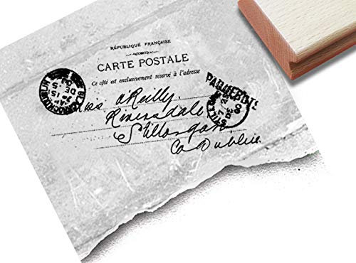 Stempel Vintage Carte Postale II - alte französische Handschrift mit Poststempel - Textstempel Scrapbook Shabby chic style Deko - von zAcheR-fineT