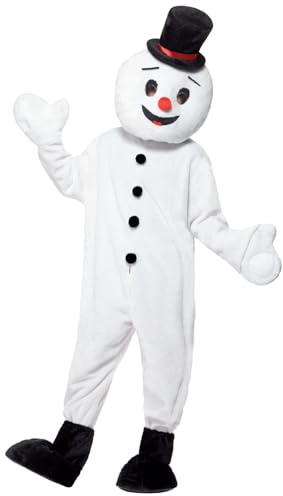 Smiffys Snowman Mascot Costume, White with Large Head, Bodysuit, Hat & Bootcovers, Christmas Adult Fancy Dress, Xmas Dress Up Costumes