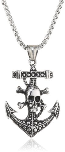 DonDon Herren-Halskette Totenkopf Anker Edelstahl 52 cm AO17-EM52