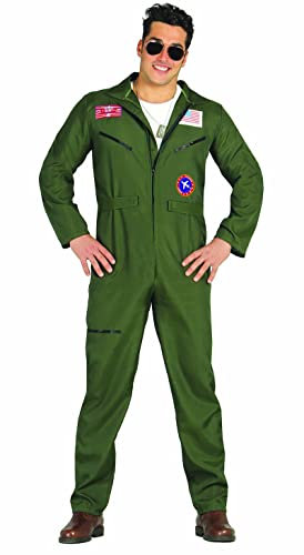 FIESTAS GUIRCA | Kampfpilot Kostüm für Erwachsene (52-54/L) - Overall für Männer - Militär- und Aviator Kostüme für Filmfeste, Halloween und Karneval - Ideal für Erwachsene - Grün
