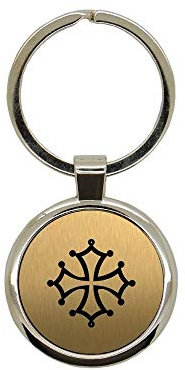 Inconnu Porte clé en métal Or brossé Gravure Laser Croix occitane Rectangle