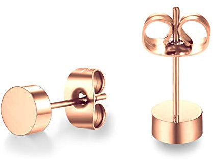 ELBLUVF Stainless Steel Rose Gold Plated Dot Round Ball Stud Earrings (Rose gold)