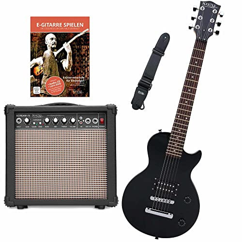 Rocktile L-50B Junior 3/4 Mensur SET (E-Gitarre für Kinder von 6-12 Jahren, Verstärker, Gurt, Kabel) schwarz