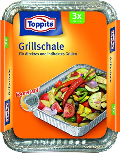 Toppits Grillschale für direktes und indirektes Grillen, Quadratisch, 3 Stück, Silber