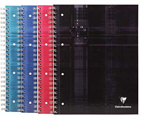 Clairefontaine 8292C Bind'O Block Cahier à Spirale Perforé - A4+ 22,5x29,7 cm - 240 Pages Détachables Petits Carreaux Cadrées avec Marge - Papier Blanc 90 g - Couverture Rigide Couleur Aléatoire