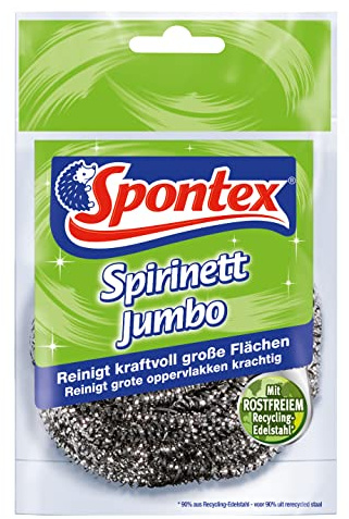 Spontex Spirinett Jumbo Edelstahl-Spirale, ideal für hartnäckigen Schmutz auf großen Oberlächen, aus rostfreiem Recycling-Edelstahl, 1 Stück
