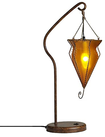 Dapo Tisch-Leuchte-Lampe MANUJA mit gelbem Kunststoff Schirm in Lederimitat, H: 60cm, E14 max. 40 W Nachttisch-Boden-Kommode-Leuchte-Lampe