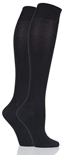 SockShop Women's Bamboo Knee High Socks Size 4-8 2 Pairs | Plain, Long Socks, Fashionable, Soft and Breathable for Comfort, Everyday Wear, School Uniform