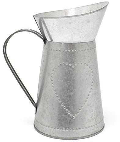 Vintage Style Decorative Tin Pitcher | Metal Artificial Flower Jug Vase | Shabby Chic Home Accessories