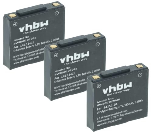 vhbw 3X Akku kompatibel mit GN Netcom Jabra 9120 | GN9120, 9125, GN9125, GN9120 Flex Wireless Headset Kopfhörer (340 mAh, 3,7 V, Li-Polymer)