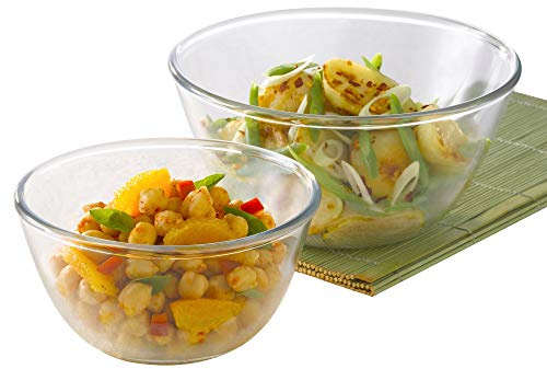 Borosil Glass Mixing & Serving Bowls, Oven & Microwave Safe Bowls, Set of 2 (2.5 L, 3.5 L), Borosilicate Glass, Clear