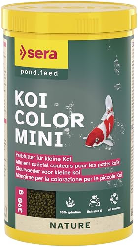 sera Koi Futter Color Mini 1 l (390g) | Natürliches Koifutter für farbenprächtige Koi bis 12 cm | Optimale Farbausprägung mit Spirulina, Gammarus & Krill | Für Gute Wasserqualität im Teich