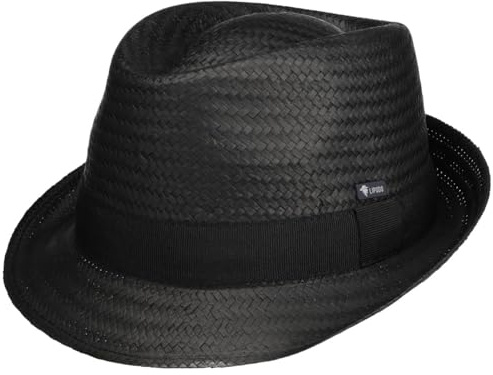 Lipodo Malaga Strohtrilby Damen Herren Kinder Made in Italy Strohhut Sommer schwarz L (58-59 cm)