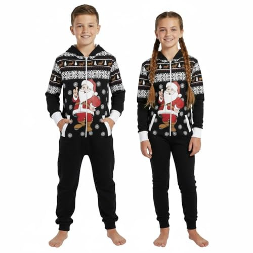 A2Z 4 Kids Girls Boys Christmas Santa Fleece Onesie Novelty Jumpsuit | Novelty All In One Fleece Outfit Festive Party Wear Ages 5 to 13 Years