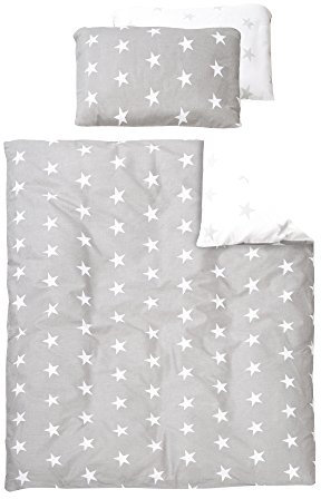 roba Kinderbettwäsche 100 x 135 cm Little Stars - Bettwäsche Set für Mädchen & Jungen - Decken & Kissenbezug aus Baumwolle für Babys & Kinder - Stern Motiv - Grau / Weiß