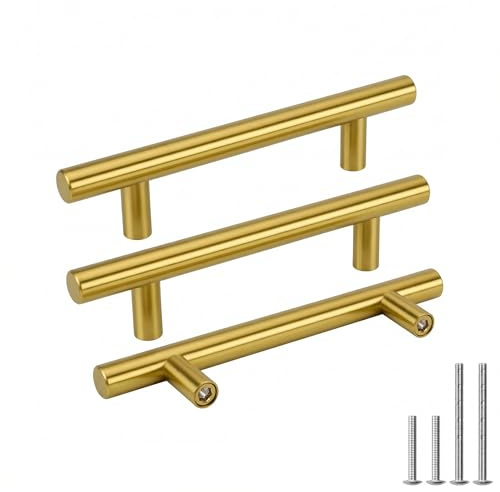 Goldenwarm 15pcs Brushed Brass Cabinet Cupboard Drawer Door Handle Pull Knob for Furniture Kitchen Hardware 96mm Hole Center 160mm Overall Length
